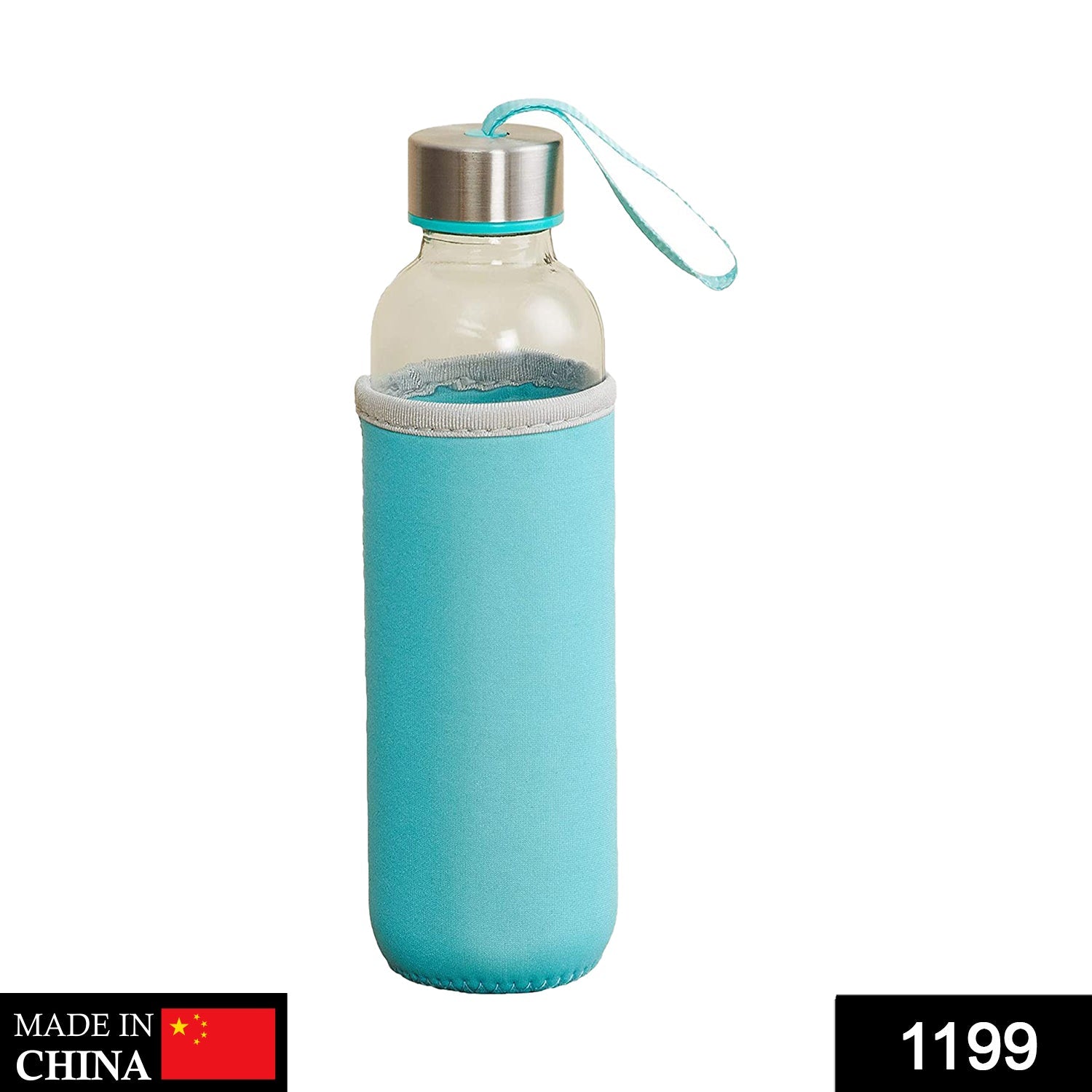 DeoDap glass water bottle, 500 ml, with protective cover. DeoDap glass water bottle, 500 ml, with protective cover.